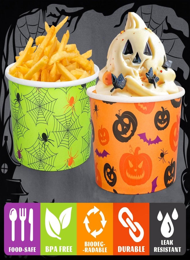 JarThenaAMCS مجموعة جارثينا إيه إم سي إس، ١٠٠ قطعة من أكواب الوجبات الخفيفة للهالوين، بتصميمات اليقطين والجمجمة وشبكة العنكبوت والنقاط، أوعية ورقية للاستخدام مرة واحدة، سعة ٩ أونصات، مثالية للآيس كريم والحلويات والأطعمة الساخنة والباردة، ولوازم حفلات أعياد الميلاد أو حفلات الهالوين. - Image 3